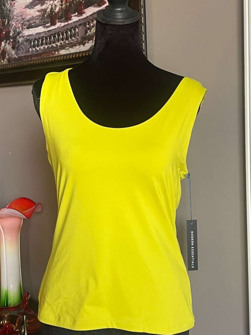 Tahari Neon Yellow Scoop Neck Tank
